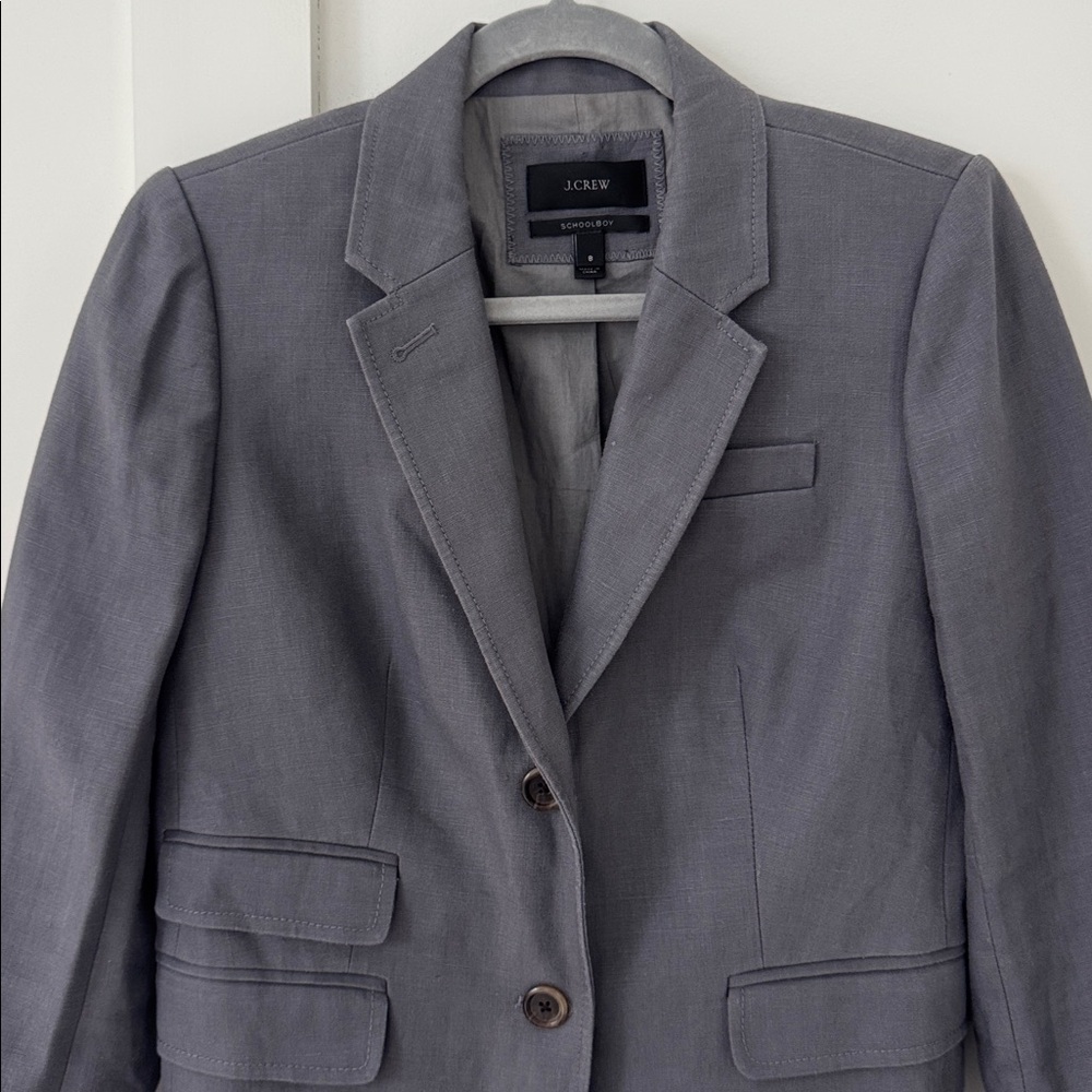 J Crew Linen Gray Schoolboy Blazer Size 8
